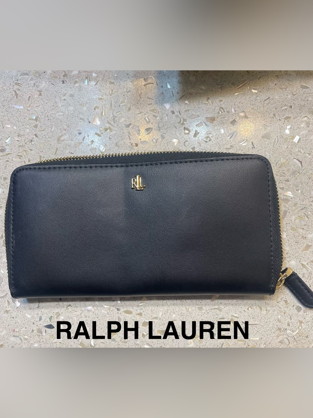 Ralph Lauren Black Exterior with Red Interior Zip Wallet